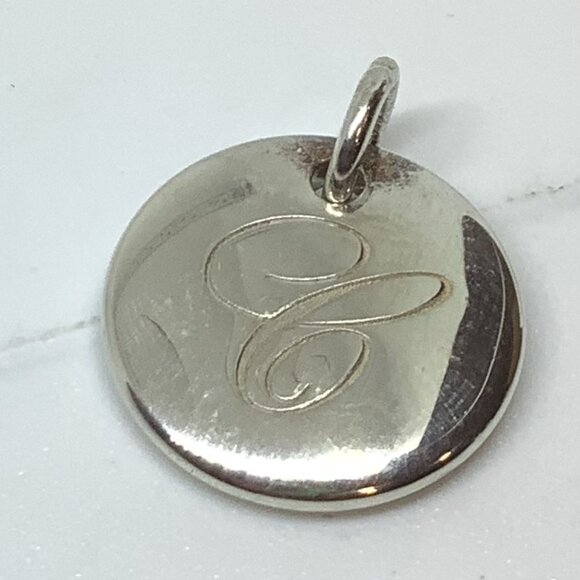 Tiffany Silver Letter C Alphabet Initial Round Circle Notes Charm Pendant - Picture 2 of 5